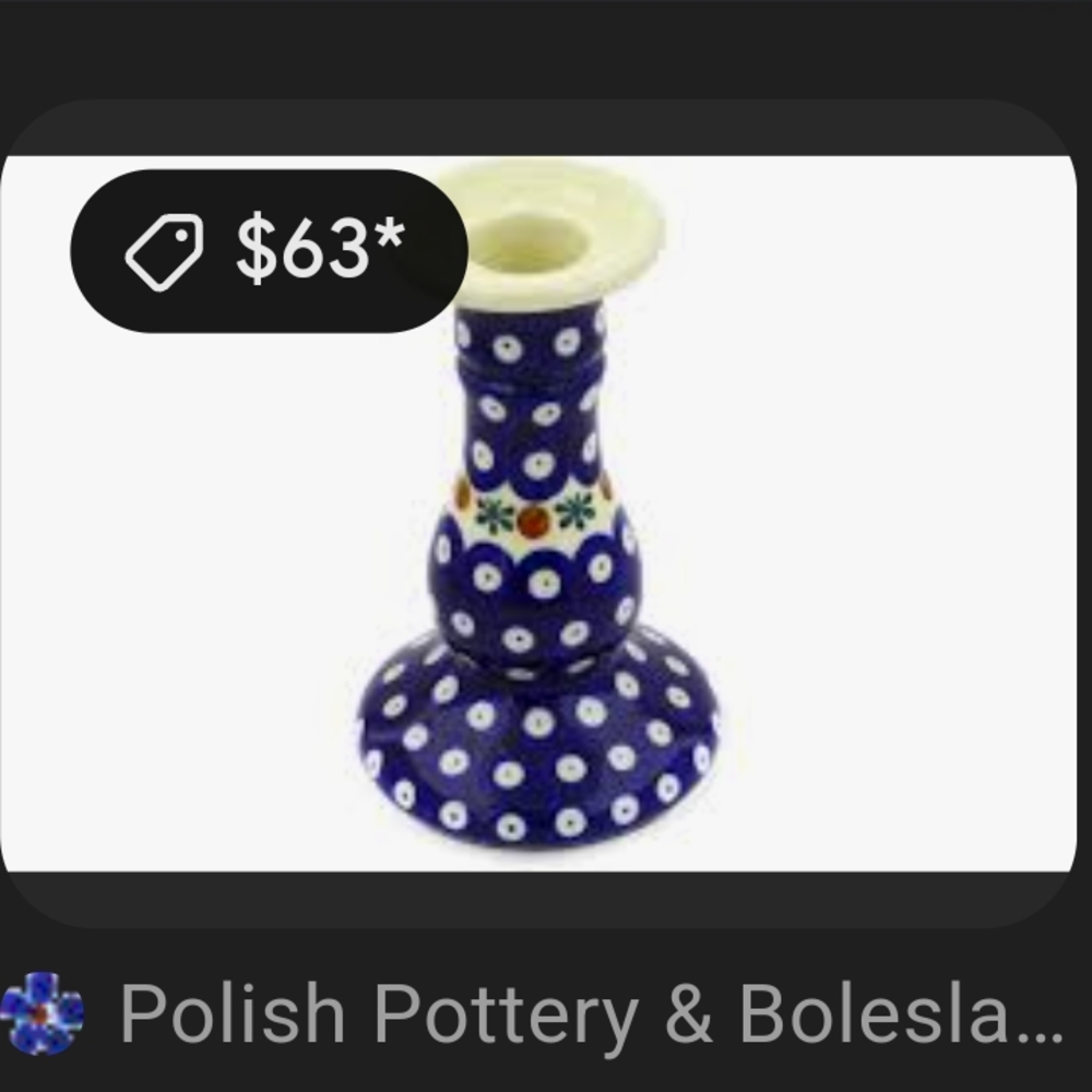 Elegant Blue and Cream Polka Dot Candle Holder